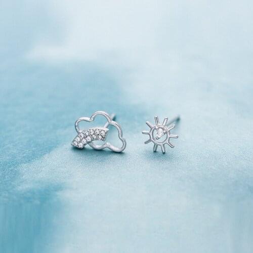 Stud Earrings Cloud Rainbow Zircon For Women Asymmetrical Korea Fashion Creative New Trendy Hot Girlfriend Jewelry Gift BOYULIGE