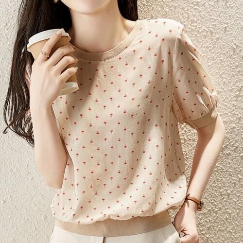 Printed silk blouse for women