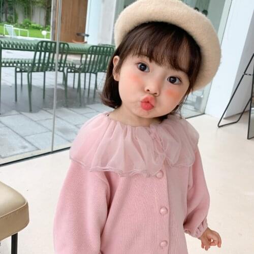Baby Girl Sweaters Autumn Fashion Mesh Lapel Cardigan for Girl Kids Clothing 2 3 4 5 6 Years Toddler Child Outerwear Girl Coats