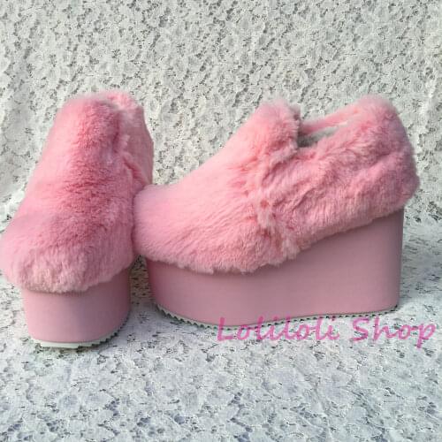 Princess sweet lolita shoes Lolilloliyoyo antaina Japanese design cos shoes custom thick bottom pink flock flat shoes 4192s-1