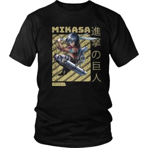 Retro Attack On Titan Tshirt Men Short Sleeve Casual T Shirt Anime Manga Shingeki No Kyojin Mikasa T-shirt Streetwear Cotton Tee