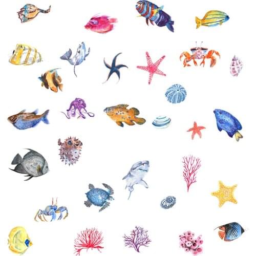 Kinds of Marine Organisms Wall Stickers for Bathroom Kids room Wall Decor Cartoon PVC Wall Decals for Home Decor Art Wall Murals