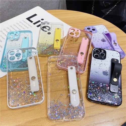 For OPPO A52 A72 A92 A53 A31 A9 A5 2020 A3S A12E Realme 5 6I C3 Fashion Holder Stand Glitter Shining Flash Hard Phone Case F9 Pr