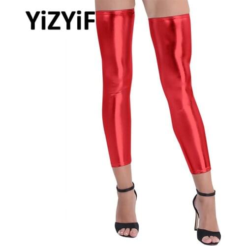 Women Wetlook Tights Stockings Shiny Stretchy Footless Thigh-high Stockings Shiny Stocking Clubwear sexy lingerie Stockings
