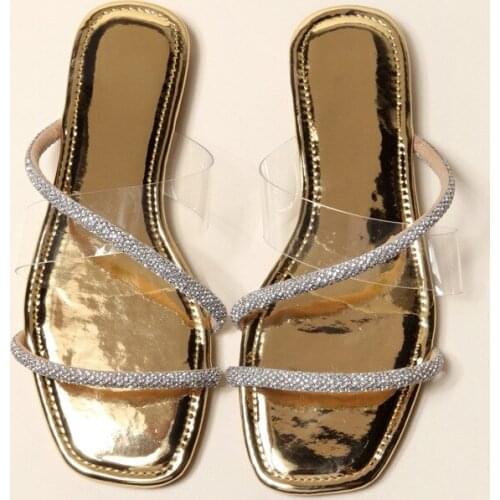 2021 Summer New Womens Slippers Transparent PVC Crystal Flat Sandals Open Toe Handmade Outdoor Beach Shoes Fashion Plus Size