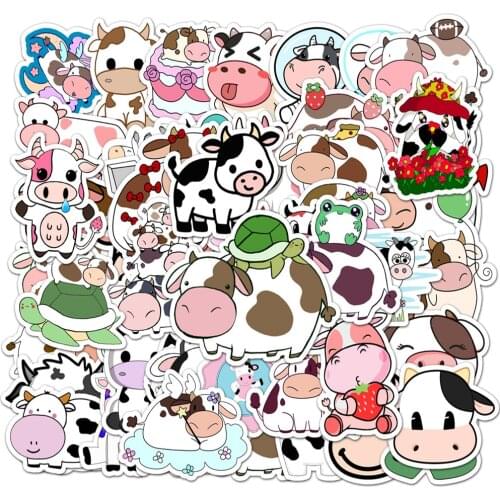 10/30/50PCS Cartoon Ins Wind Cute Cow Decoration Sticker Scooter Trunk Motorcycle Locomotive Car Sticker Wholesale