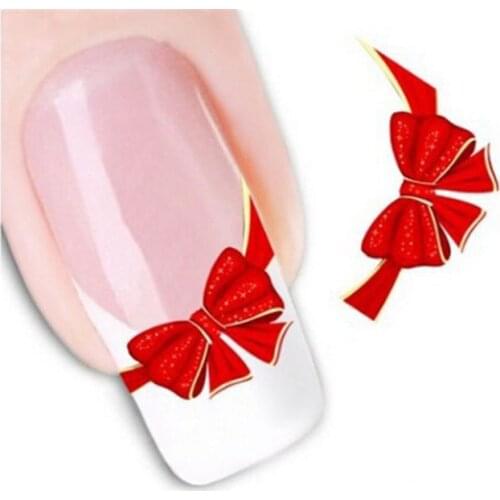 10PCS/Pack French Tips Beauty Full Wraps Decals Nail Art Fashion Red Bow Ties Water Transfer Stickers Nail Art Decoration