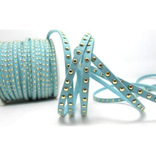 100m 5mm Studded Faux Suede Leather Cord|Turquoise|Gold Studs|Faux Leather String Jewelry Findings|Microfiber Craft Supplies