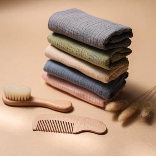 3pc/Set Baby Bath Set Toys Cotton Blanket Shower Towel Natural Wooden Comb Newborn Soft Wool Brush Infant Supplies Birth Gifts