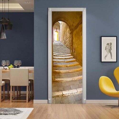 3D stone steps room door decoration PVC living room bedroom waterproof self-adhesive door sticker renovation wall sticker