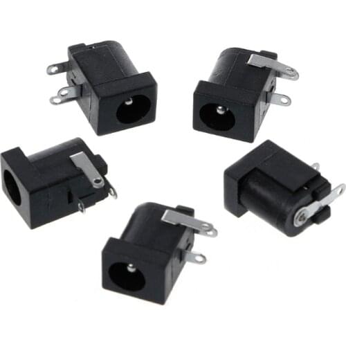 5 Pcs DC-005 Black DC Power Jack Socket Connector 5.5x2.1mm Barrel-Type PCB Mount