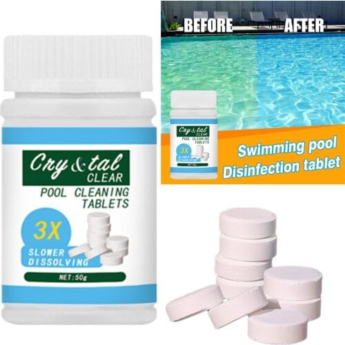 50 Pcs/Bottle Swimming Pool Effervescent Tablets Multifunctional Cleaning Tablets Sterilizing Detergent Applicator Cleaning
