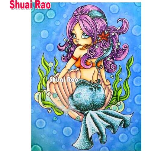 5D DIY diamond Embroidery Mermaid Shell Mosaic Diamond Painting Cross Stitch Kit rhinestone puzzle Crafts Diamonds,Big Eye Girl
