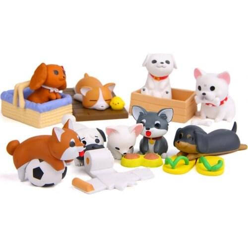 8Pcs Mini Cute Cartoon Puppy Dog Model Toy Car Ornaments Collection Supplies