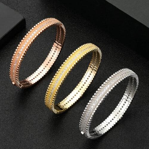 Zlxgirl Brand Copper Bangle & Bracelet For Women Wedding Jewellery Noble AAA full mirco paved Bangles Womens Pulseras Mujer