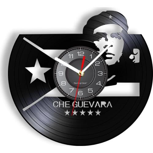 Che Guevara Portrait with Cuban Flag Cuba Revolution Man Cave Wall Art Wall Clock Socialist Vintage Vinyl Record Wall Clock