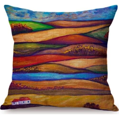 African landscape Oil Painting Art Style Cushion Cover Countryside Fields Gardens Scenery Home Decor Sofa Throw Pillow Cover