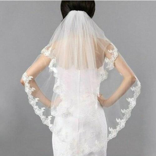 2 Layers Ivory Wedding Veils Short Lace Bridal Veil With Comb Women Bridal Wedding Accessories 2021