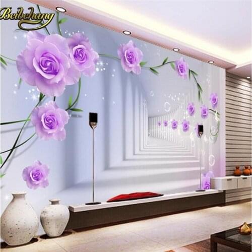 Beibehang papel de parede 3D Purple roses flowers photo Mural Wallpaper Bedroom Background Wall Papers Home Decor Living Room