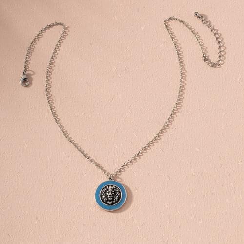 GSOLD Trendy Vintage Lion Head Pendant Necklace Blue Enamel Geometric Simple Animal Necklace Women Fashion Party Jewelry 2020