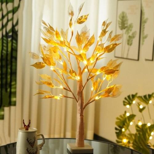 Artificial Gloden Leaf Bonsai Tree Light Battery Powered Christmas Fairy String Light DIY Party Tabletop Spirit Tree Lamps