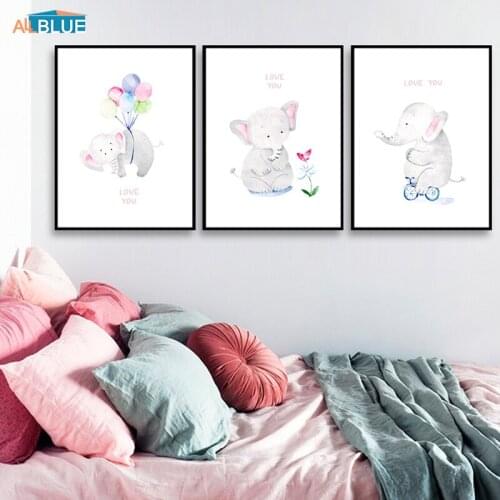 Cute Animal Canvas Print Elephant Wall Art Canvas Paintings Poster Nordic Kids Nursery Wall Pictures For Baby Bedroom Home Decor