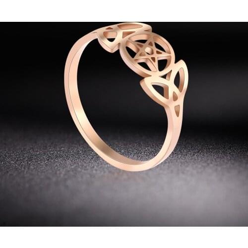 Skyrim Pentagram Love Irish Knot Rings Stainless Steel Supernatural Triquetra Wicca Amulet Religious Finger Ring for Women Gift