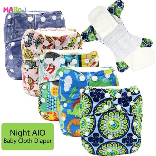 MABOJ Baby Diaper Overnight Cloth Diaper All In One Cloth Diaper Reusable AIO Sewn Inserts One Size Adjustable Nappy Waterproof