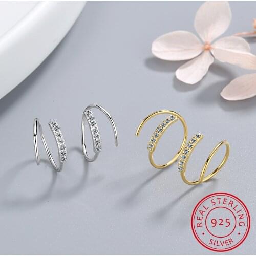 100% 925 Sterling Silver Small Ear Bones Ear Buckle Ring 10mm With CZ Tightly Packed Mini Double Ring Earrings DA293