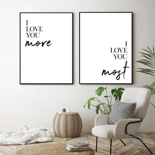 Minimalist Letter Quotes Canvas Painting Black and White i Love You More i Love You Most Wall Art Posters Wedding Bedroom Decor