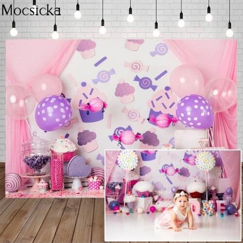 Mocsicka Birthday Backdrop Balloon Candy Cake Decoration Props Newborn Child Portrait Photography Background Baby Shower