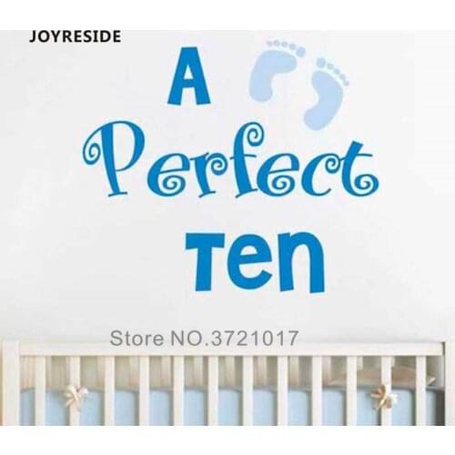 JOYRESIDE A Perfact Ten Baby Wall Decor Baby Feet Print Wall Sticker Perfact Ten Words Home Bedroom Wall Decals Vinyl Cute WM138