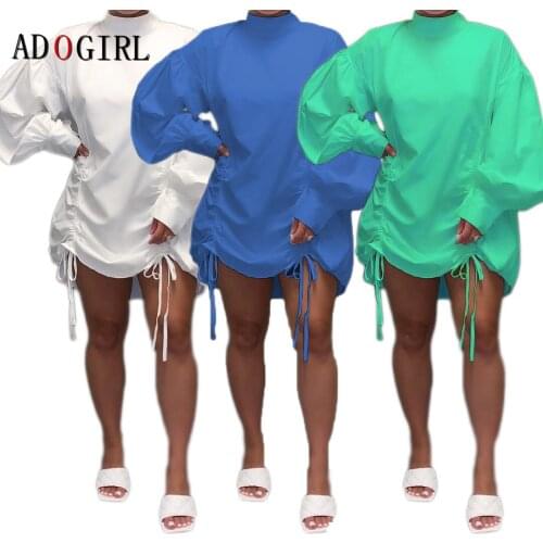 Adogirl Women Turtleneck Loose Midi Dress Long Sleeve Knee Length Straight Dresses Autumn Fashion Streetwear Plus Size White