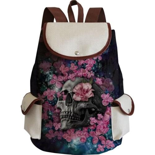 Floral Sea Skull Printed Drawstring Backpack Cool Fashion School Bag Halloween All-Match Ladies Backpack New Cartoon Book Bag