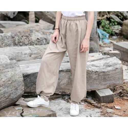 9color unisex rose/gray/pink/black Cotton&linen lay meditation martial arts bloomers kung fu pants tai chi trousers