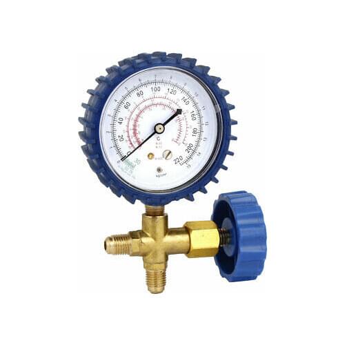 Air Conditioner Blue 3-Way Valve 1/4"NPT Thread Single Manifold Gauge 220psi