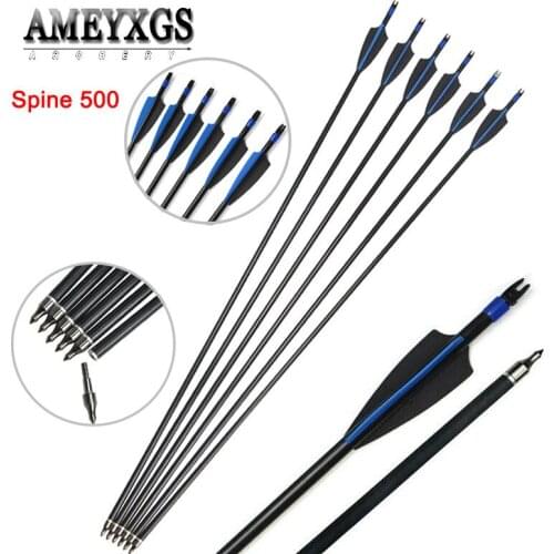 6/12pcs 31.5" Archery Spine 500 Fiberglass Arrow 3" Rubber Arrow Feather Bow And Arrow Shooting Training Hunting Accessories