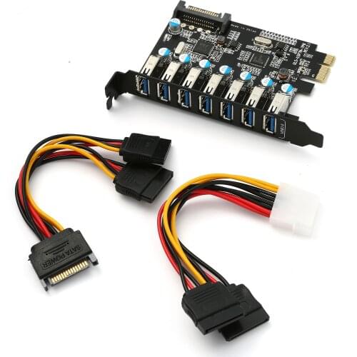 ULS USB 3.0 PCI-E Express Expansion Card 7-Port Superspeed with SATA 15P Power Connector for Desktops