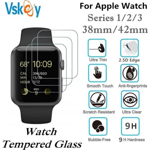 VSKEY 10PCS Tempered Glass Film For Apple Watch 38mm 42mm Series 1/2/3 Smart Watch Screen Protector Protective Film