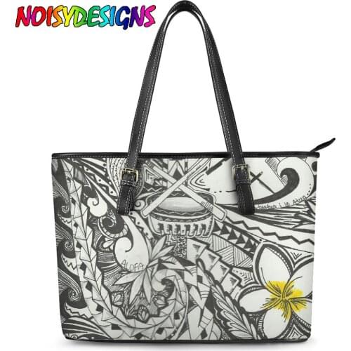 NOISYDESIGNS Polynesian Traditional Flower Plumeria Design Leather Female Bags Casual Shoulder Bags Ladies Beach Handbag Totes