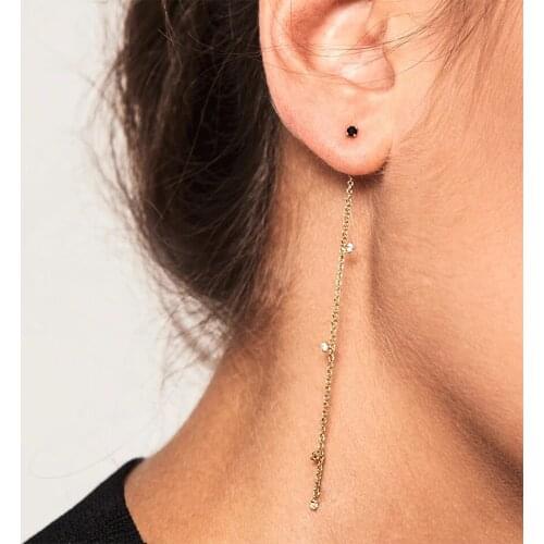 ELESHE Pure 925 Sterling Silver Stud Earrings For Women Waterdrop Long Chain Earrings Fine Jewelry Brincos Piercing Pendientes