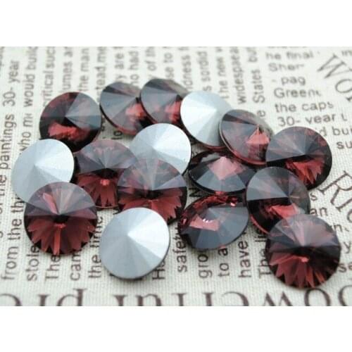 100pcs/lot Light Burgundy Color 8mm,10mm,12mm,14mm,16mm,18mm,20mm Chinese Top Quality Round Fancy Stone Rivoli glass beads
