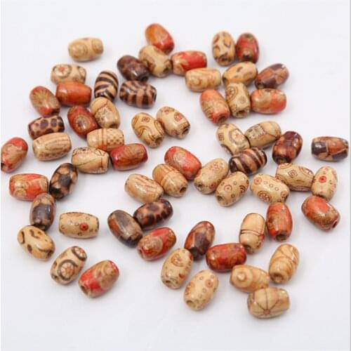 12*8mm Fashion DIY Printed Tubular Colorful Wood Loose Beads Fit for Jewelry Accessories 100 pieces y15754