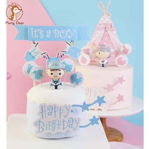 1st 100 days Cute it is Baby Girl Boy Blue Pink Tent Star Cake Topper for Party Cake Decorating Dessert Cute Gifts
