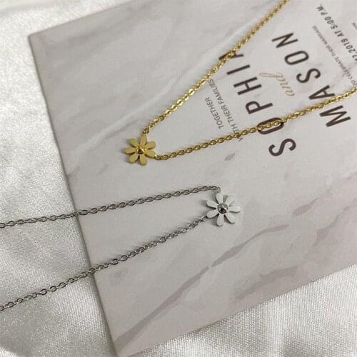 2021 Martick 316L Stainless Steel Gold-color Flower Pendant Necklace Link Chain Necklace Rose Gold Fashion Jewelry For Women P64