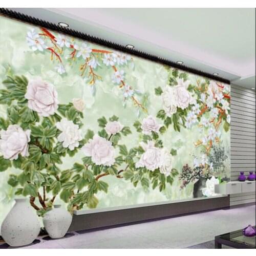 3d wallpaper custom mural non-woven 3d room wallpaper Jade peony Chinese wind ink paintings murals photo 3d wall mural wallpaper