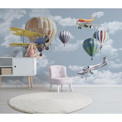 3D mural wallpaper cartoon hand painted hot air balloon Plane mural Children room sofa background wallpaper papel de parede