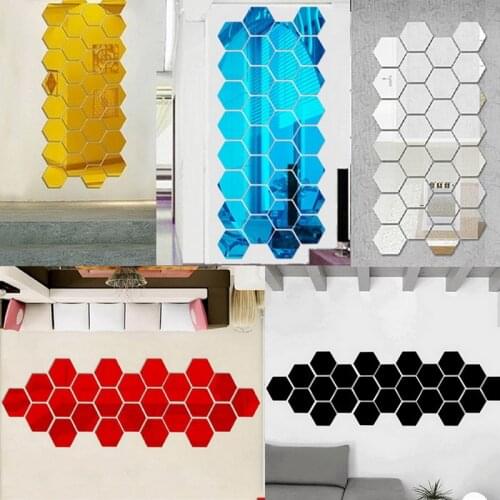 12PCs/Set DIY 3D Mirror Wall Sticker Hexagon Home Decor Mirror Decor Stickers Art Wall Decoration Stickers Multi-color Drop ship