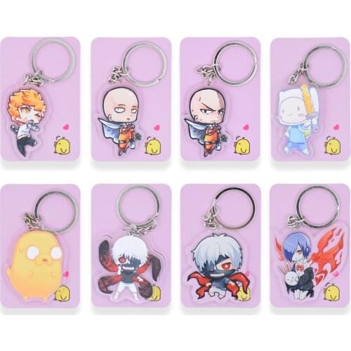 8 styles Tokyo Ghoul Keychain Cute One Punch Man Double Sided Key Chain Adventure Time Custom made Anime Key Ring PCB70-93