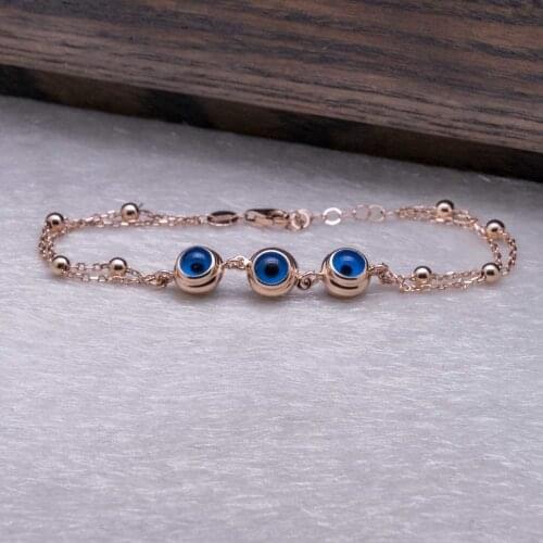 925 Sterling Silver Bracelet with Evil Eye Beads
